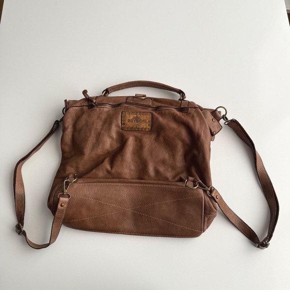 Bayside Italian Leather Large Soft Brown Leather Turnlock Cotton Lined Backpack‎ main image 12